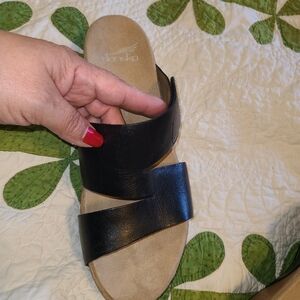 Dansko Black Leather Two-Strap Slide Sandal